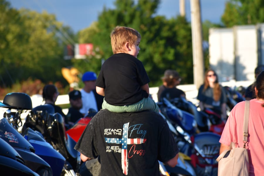 Crowd watching the stunt show at Bike Night at Eats on 601 in Mocksville NC