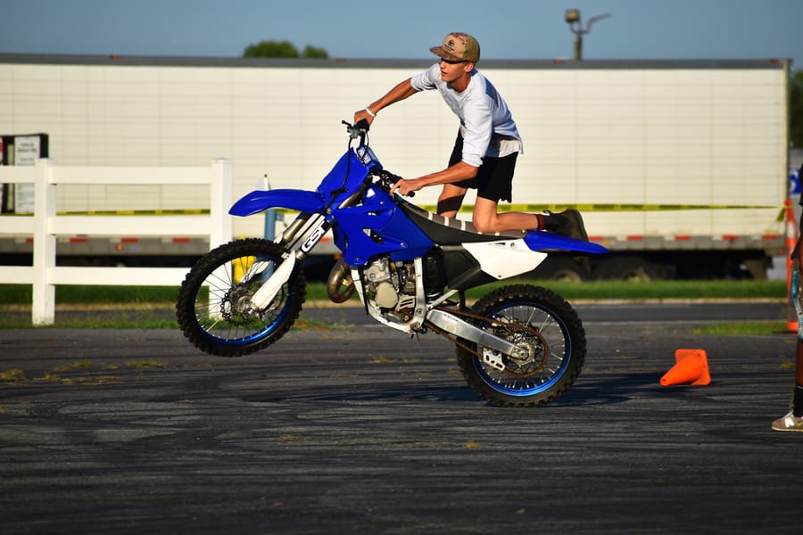Motorcycle leaned through the cones at Bike Night at Eats on 601 in Mocksville NC