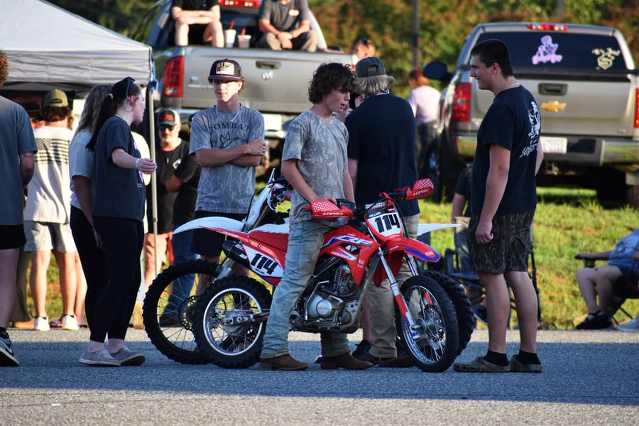 Families and riders on the lot at the Eats on 601 Bike Night in Davie County