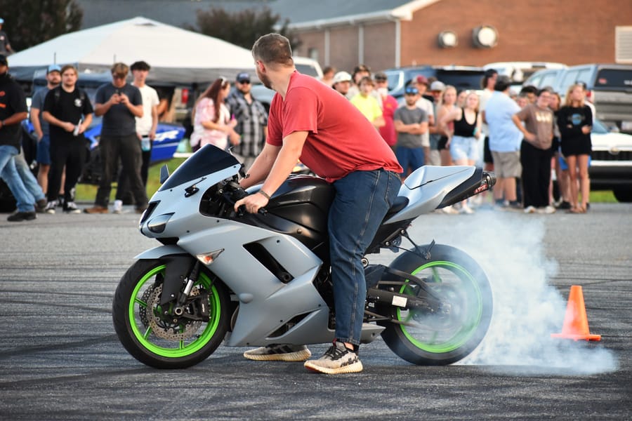 Burnout pit going at Bike Night on Highway 601 in Davie County
