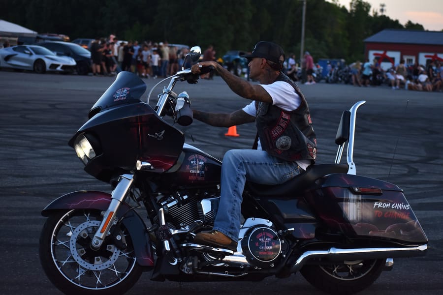 Rider gearing up at Bike Night on Highway 601 in Mocksville NC