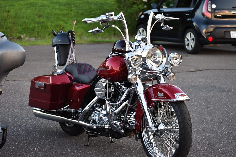 Bikes lined up nose to tail at Bike Night at Eats on 601 in Mocksville NC