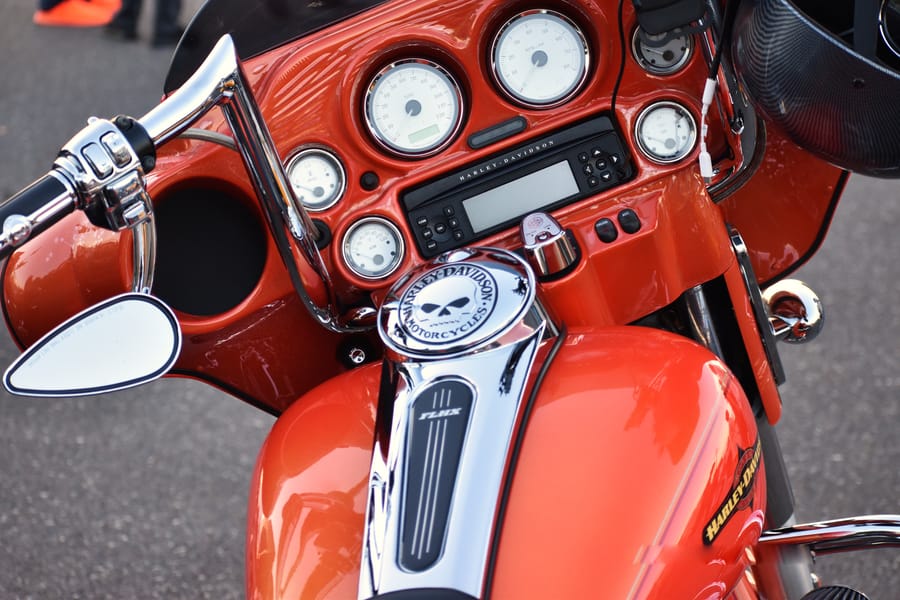 Custom paint and chrome detail on a motorcycle at the Eats on 601 Bike Night