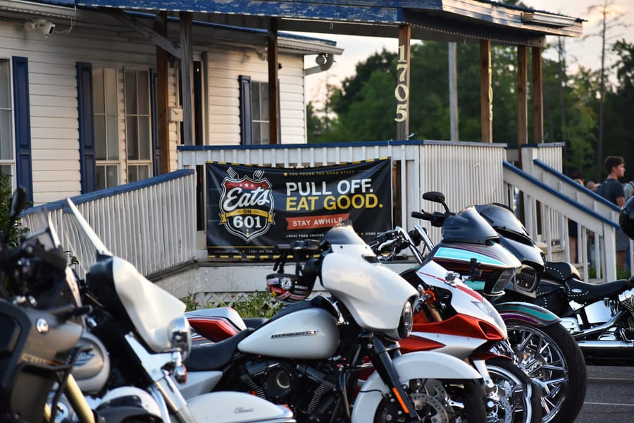 The full row of bikes at Bike Night on Highway 601 in Davie County