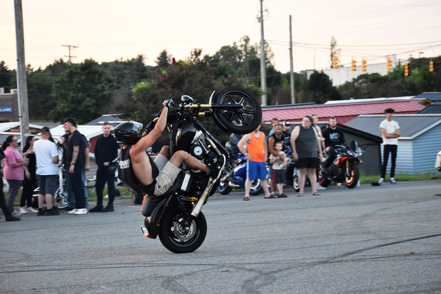 Motorcycle leaned through the cones at Bike Night at Eats on 601 in Mocksville NC