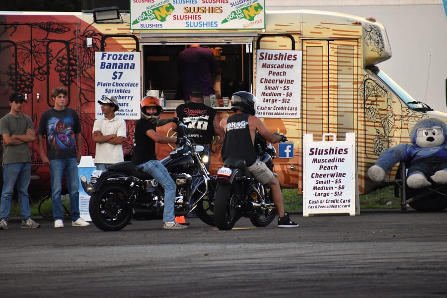 Food truck line at the Eats on 601 Bike Night in Davie County
