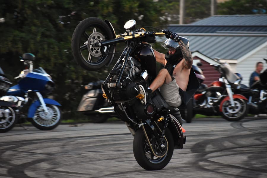 Burnout pit going at Bike Night on Highway 601 in Davie County