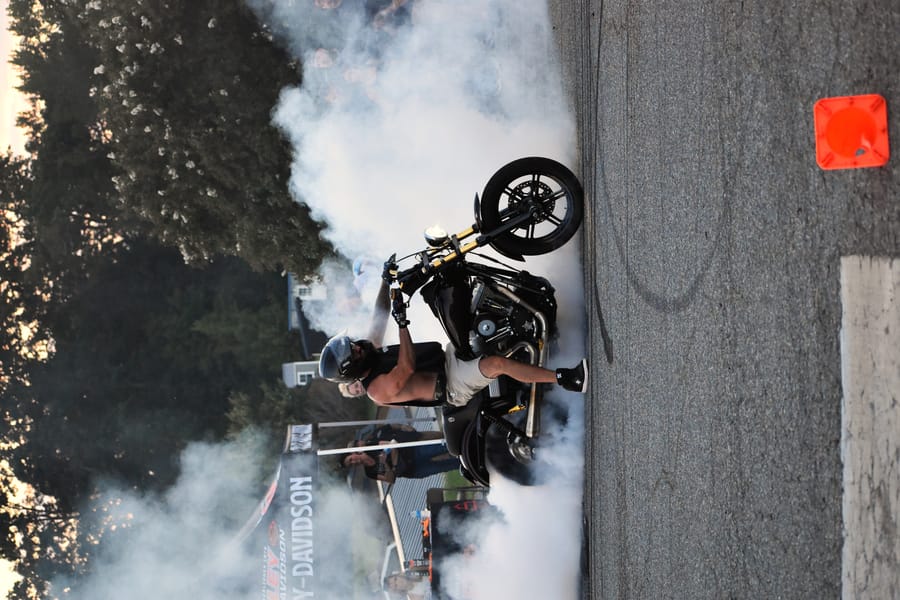 Motorcycle leaned through the cones at Bike Night at Eats on 601 in Mocksville NC