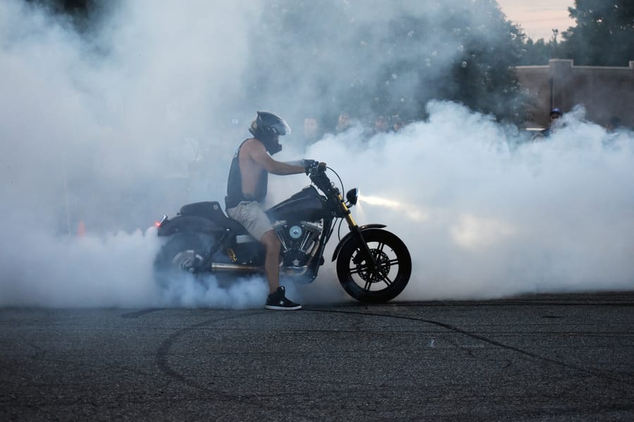 Burnout pit going at Bike Night on Highway 601 in Davie County