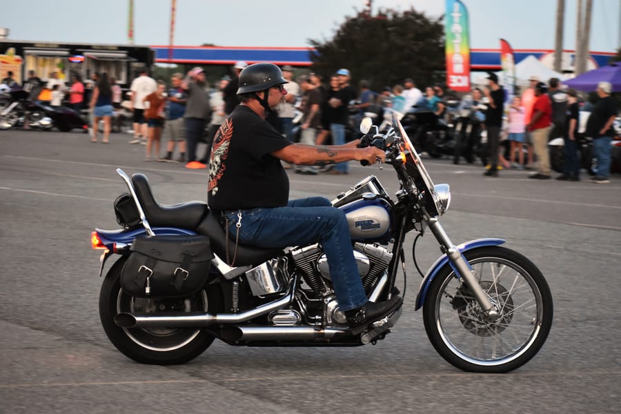 Rider gearing up at Bike Night on Highway 601 in Mocksville NC