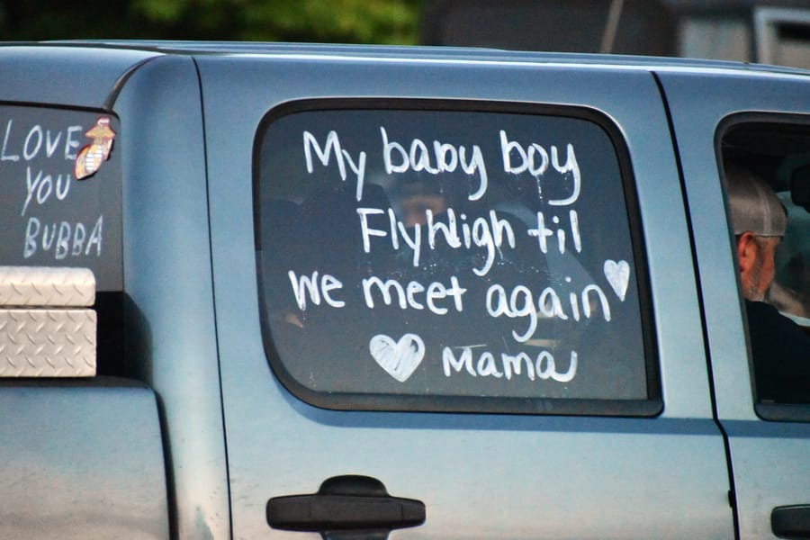 The tribute truck carrying the remembrance message for Bailey Rogers at Bike Night at Eats on 601 in Mocksville NC
