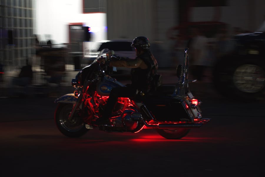 Motorcycle leaned through the cones at Bike Night at Eats on 601 in Mocksville NC