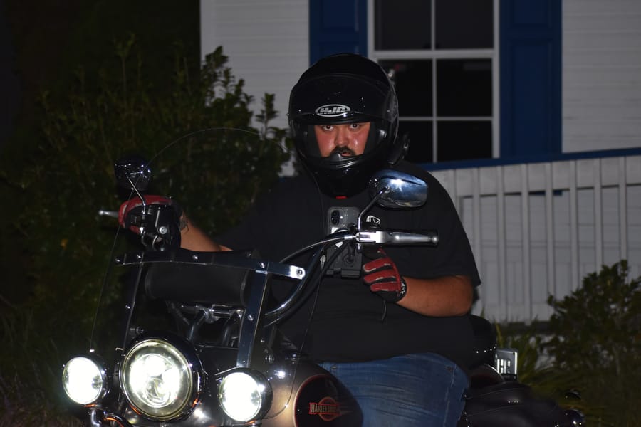 Rider gearing up at Bike Night on Highway 601 in Mocksville NC