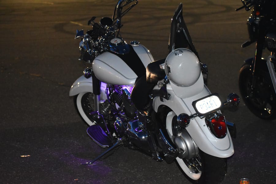 Bikes lined up nose to tail at Bike Night at Eats on 601 in Mocksville NC