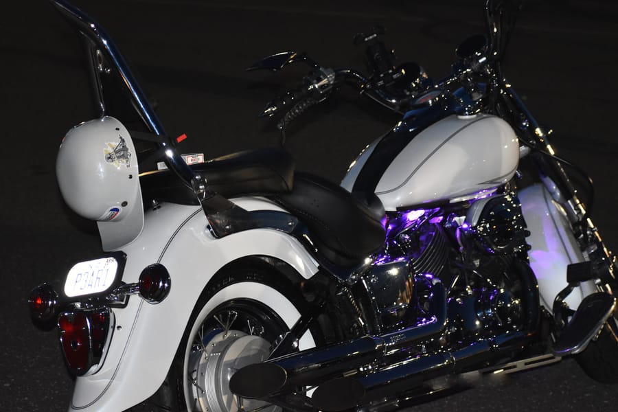 Custom bagger parked in the row at Bike Night at Eats on 601 in Mocksville NC