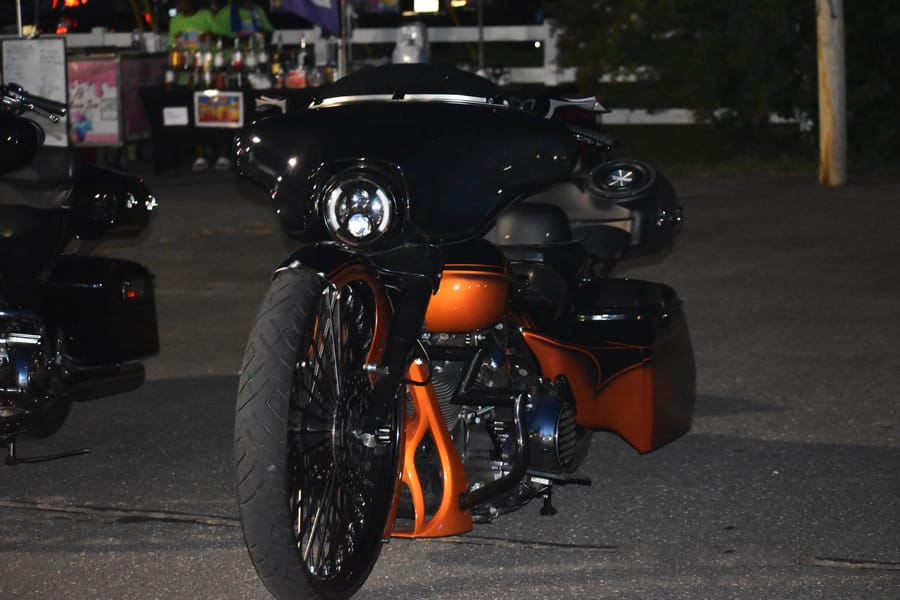 Custom paint and chrome detail on a motorcycle at the Eats on 601 Bike Night