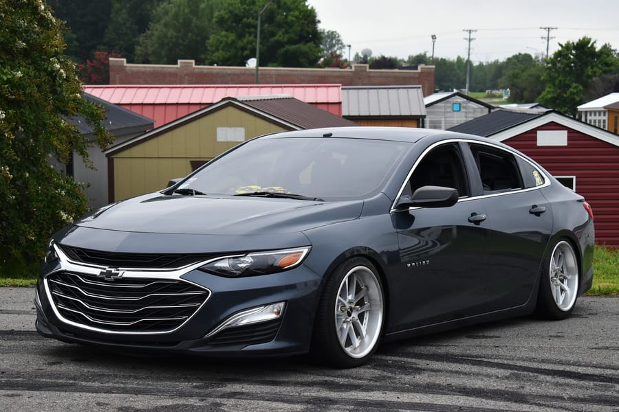 Bagged Chevy Malibu on air suspension at the Eats on 601 car meet in Mocksville NC