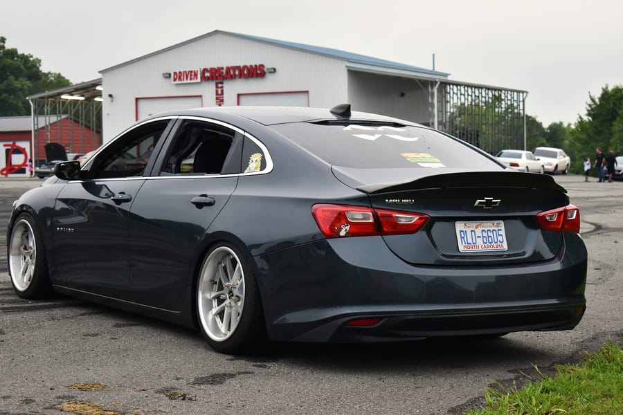 Bagged Chevy Malibu on air suspension at the Eats on 601 car meet in Mocksville NC