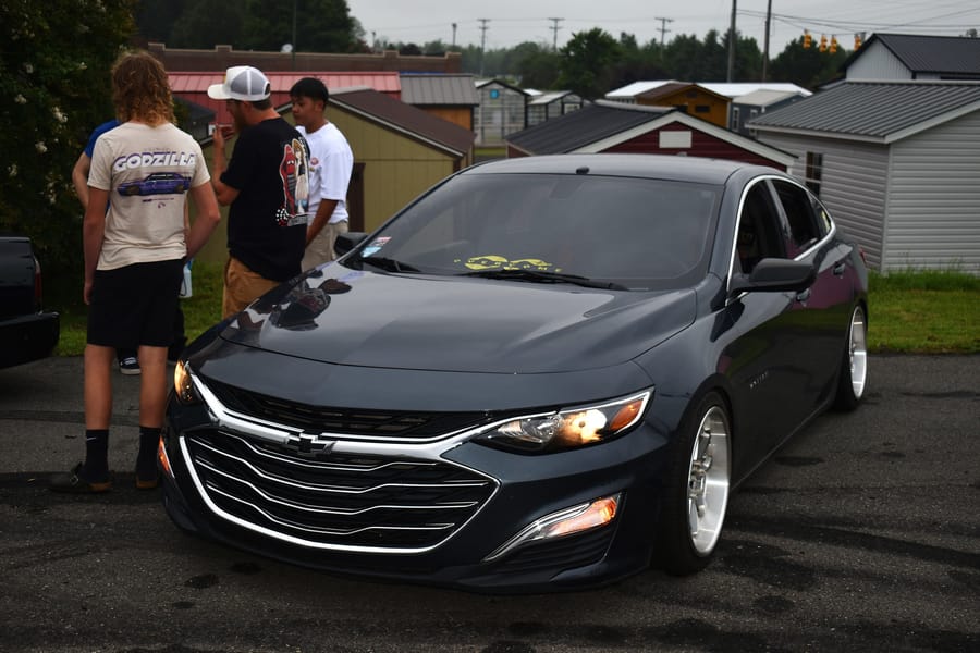 Bagged Chevy Malibu on air suspension at the Eats on 601 car meet in Mocksville NC