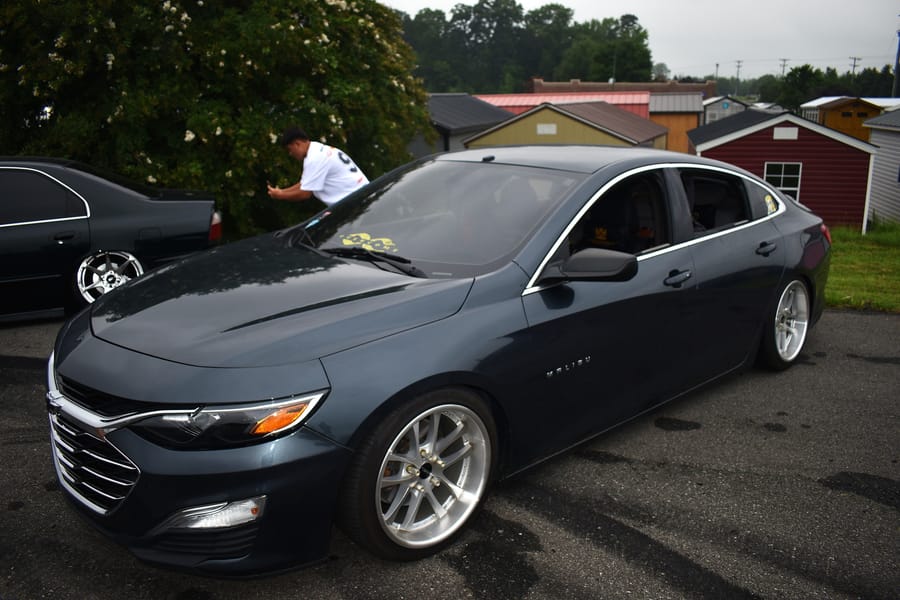 Bagged Chevy Malibu on air suspension at the Eats on 601 car meet in Mocksville NC