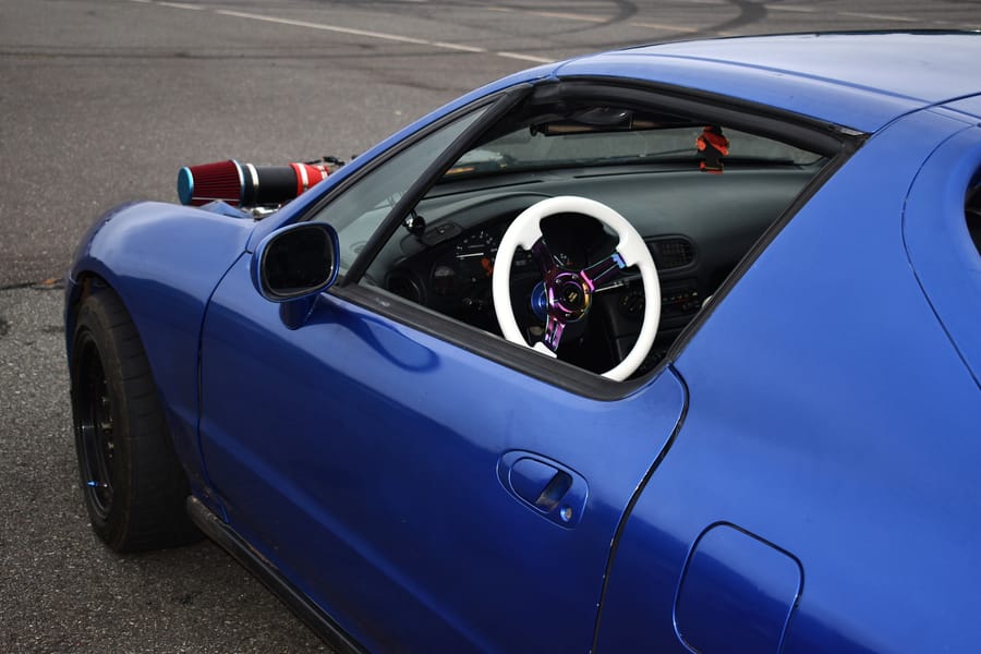 Blue Honda CRX build under the lights at the Eats on 601 Honda meet in Davie County