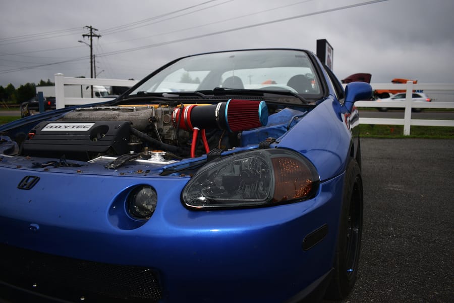 Blue Honda CRX build under the lights at the Eats on 601 Honda meet in Davie County